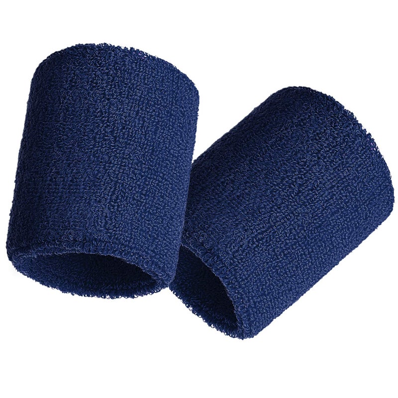 Bememo 12 Pack Wristbands Sweatband for Women Men, Neon Colored Sport Wrist Bands, Tennis Football Basketball Sweatbands, Moisture Wicking Arm Bands for Working Out(3.15 Inch,Navy Blue) - Image 2